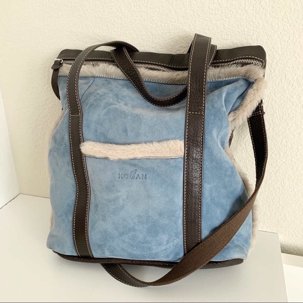 Hogan Shearling and Canvas Purse
